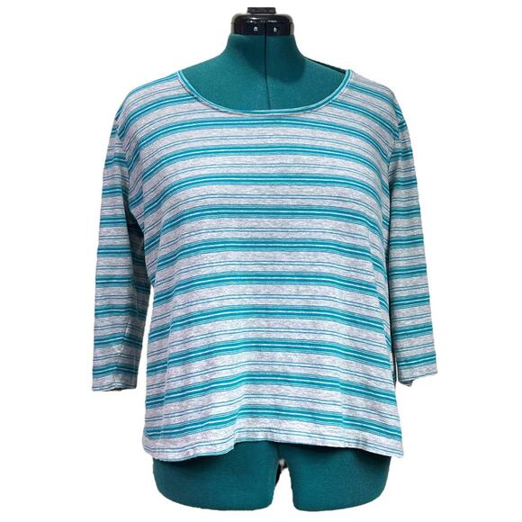 Cato T-Shirt Blouse Top 3/4 Sleeves Crew Neck Gray Turquoise Stripes XL - Picture 1 of 8